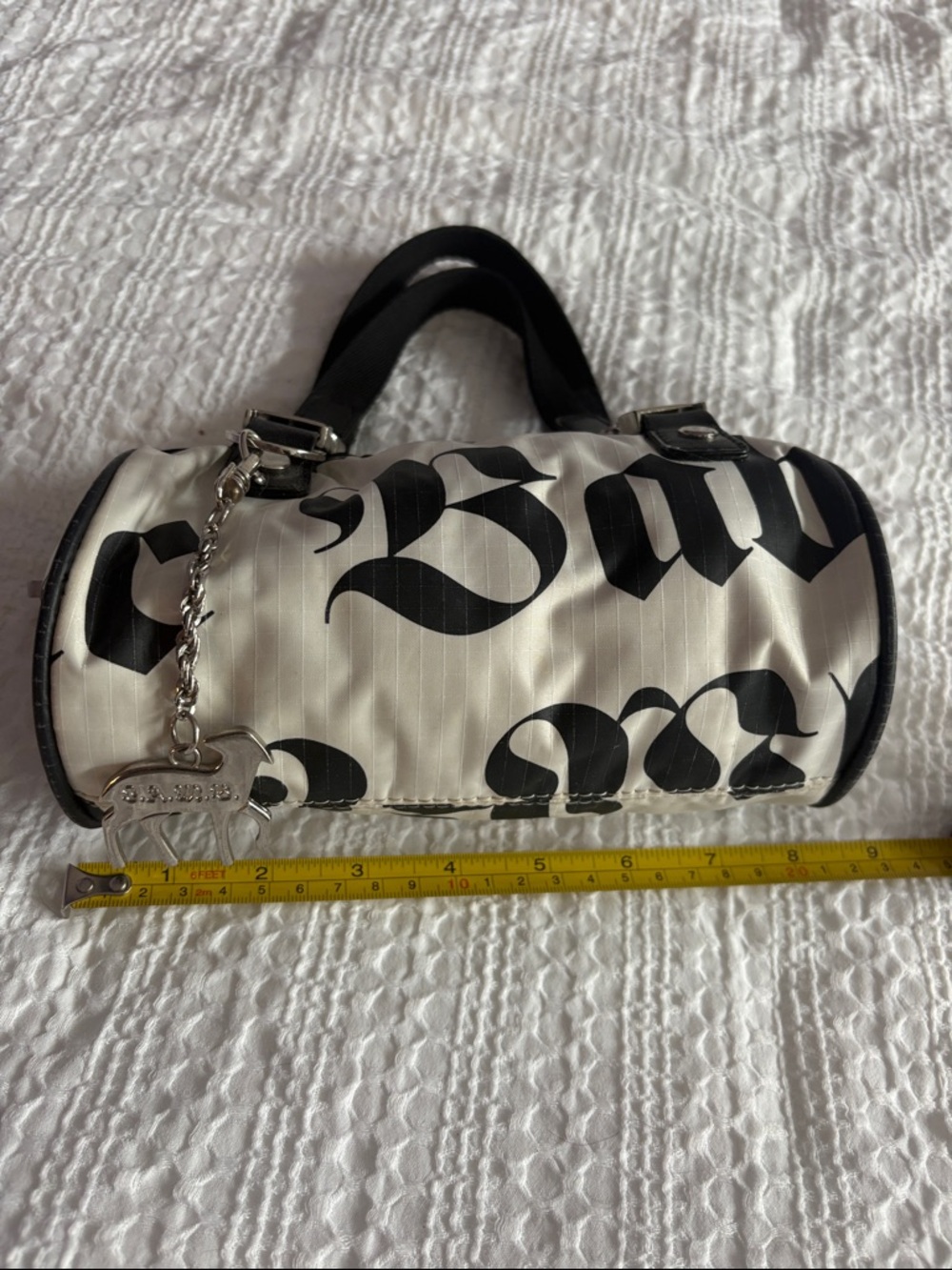 LeSportSac L.AM.B. Gwen Stefani Black and White Graphic Mini Barrel Bag